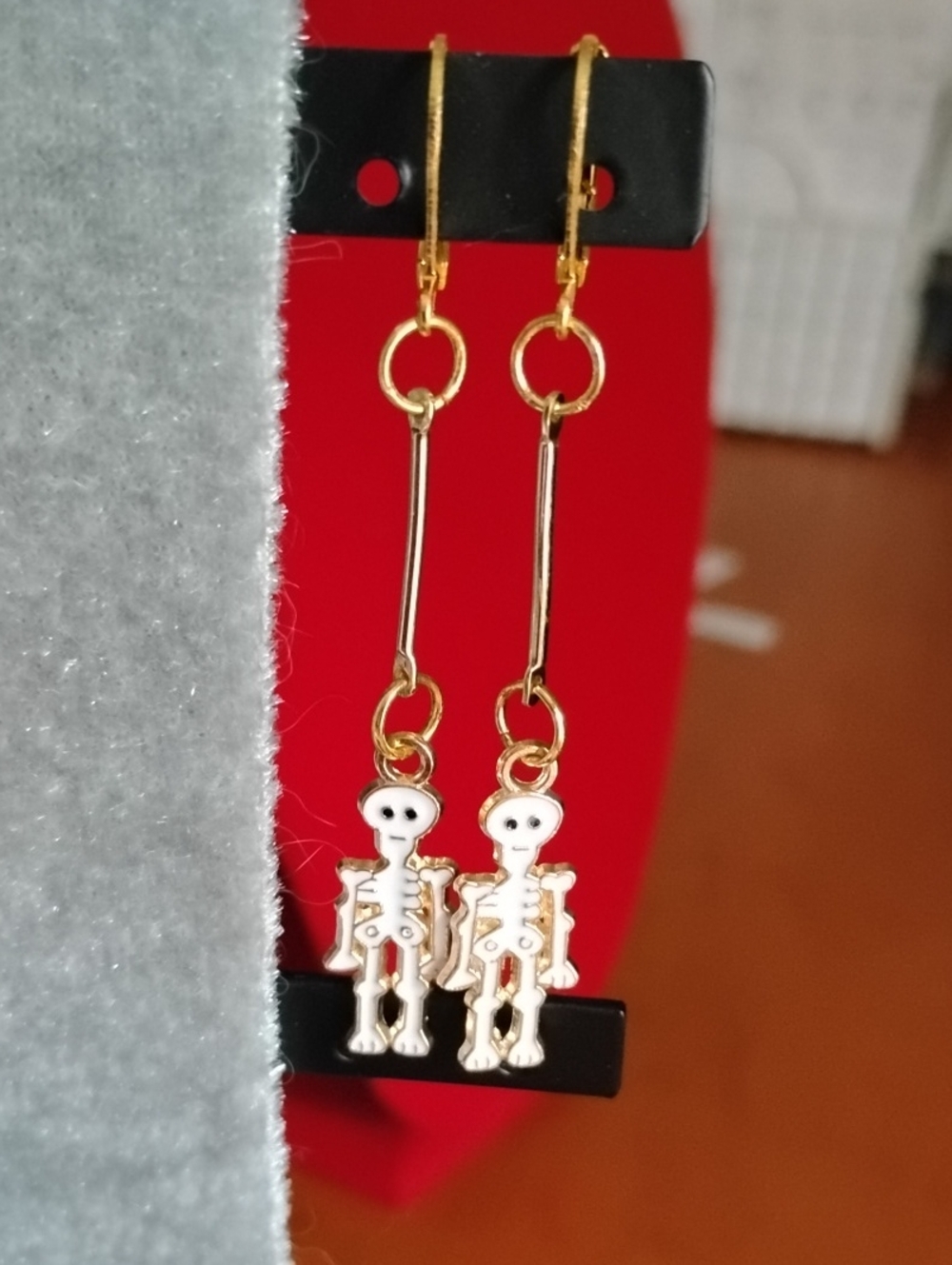 Hand Crafted Gold Skeleton Drop Earrings With Lever Backs